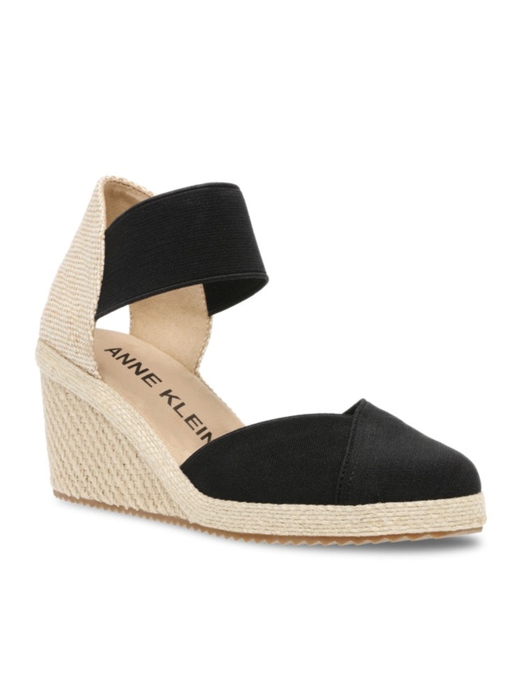 Anne Klein Zoey Round-Toe Espadrille Wedges 9.5 Ankle Strap Black Tan